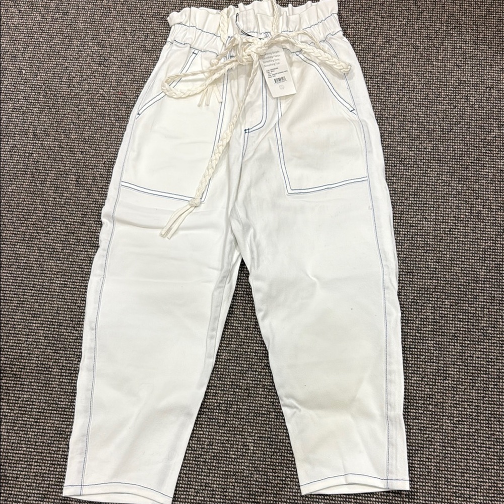 Something Navy White Paperbag Waist Pants